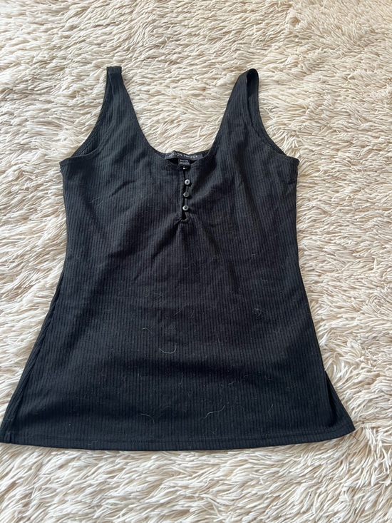 Boston Proper Tops - Boston Proper Black Ribbed Henley Tank
